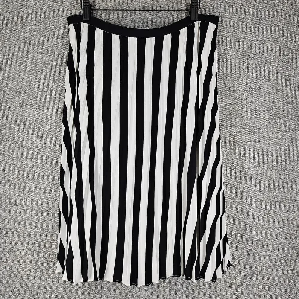 KARL LAGERFELD PARIS WOMEN'S STRIPED WHITE / BLACK PLEATED MIDI SKIRT SIZE 10